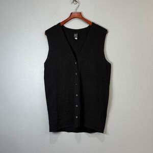Helen Hsu NY Womens Black Knit Button Front V-Neck Sleeveless Cardigan‎ Vest M